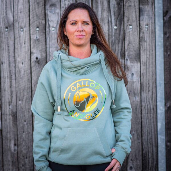 Gallop and Glee Green Cross Neck Hoodie
